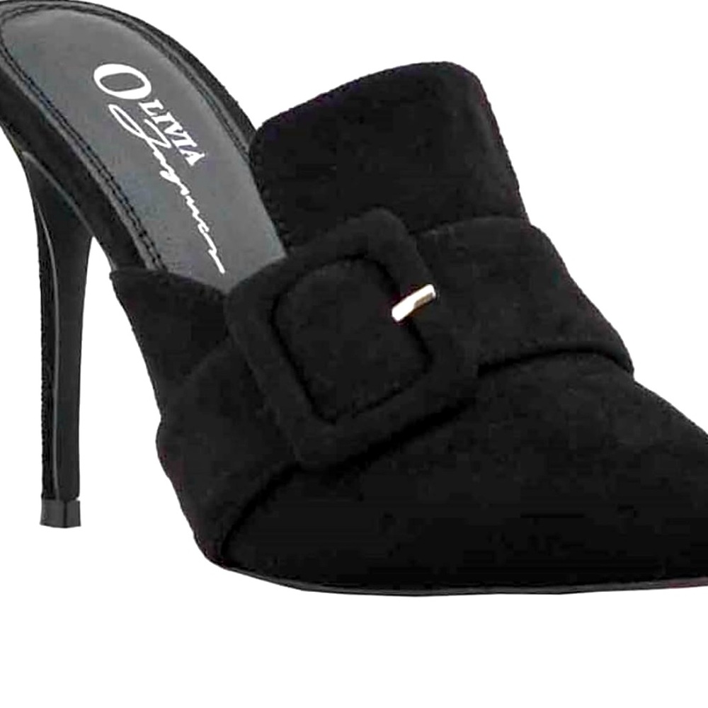 Olivia Jaymes Skinny Heel, Buckle, Suede Mule